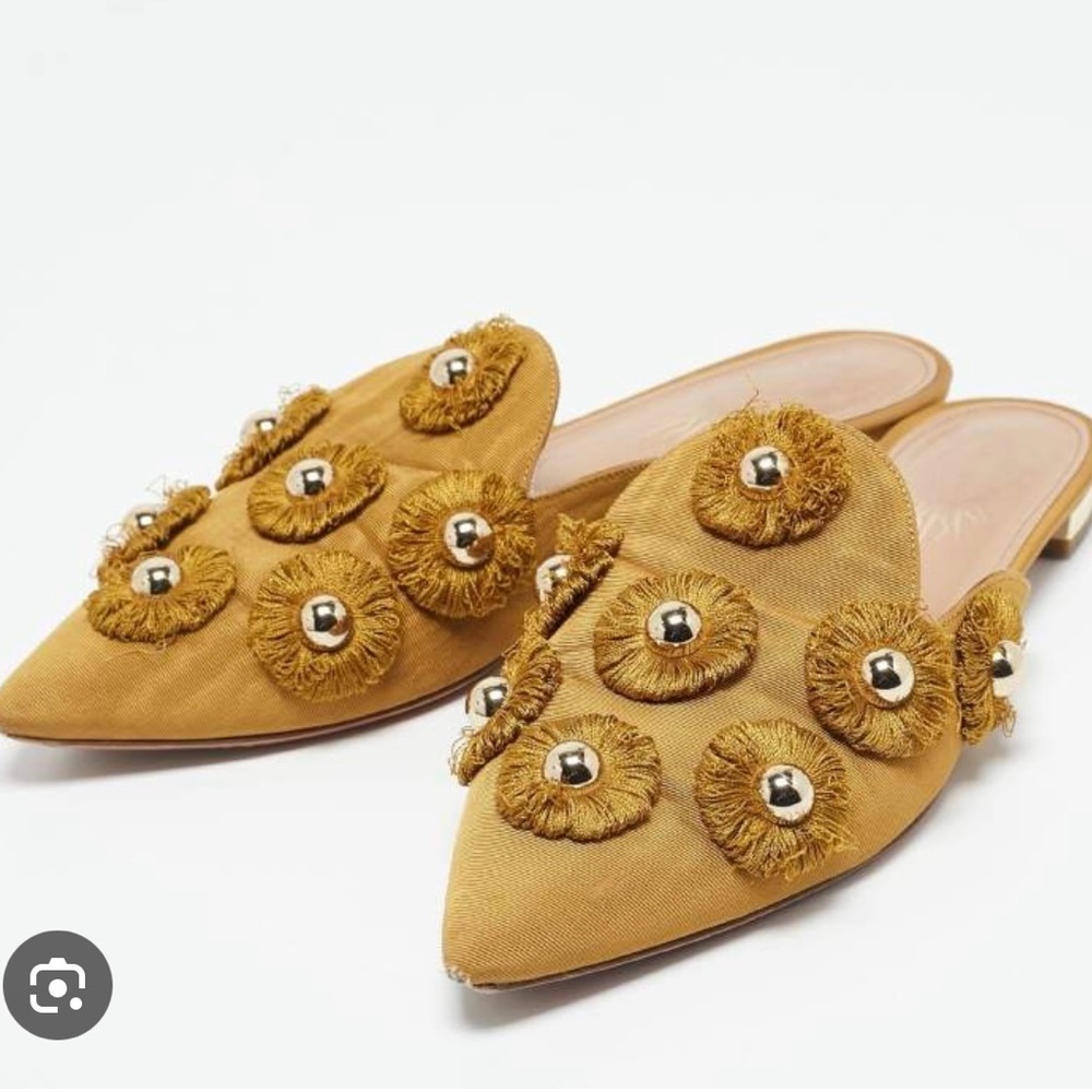 Aquazzura Mustard Embellished Mules